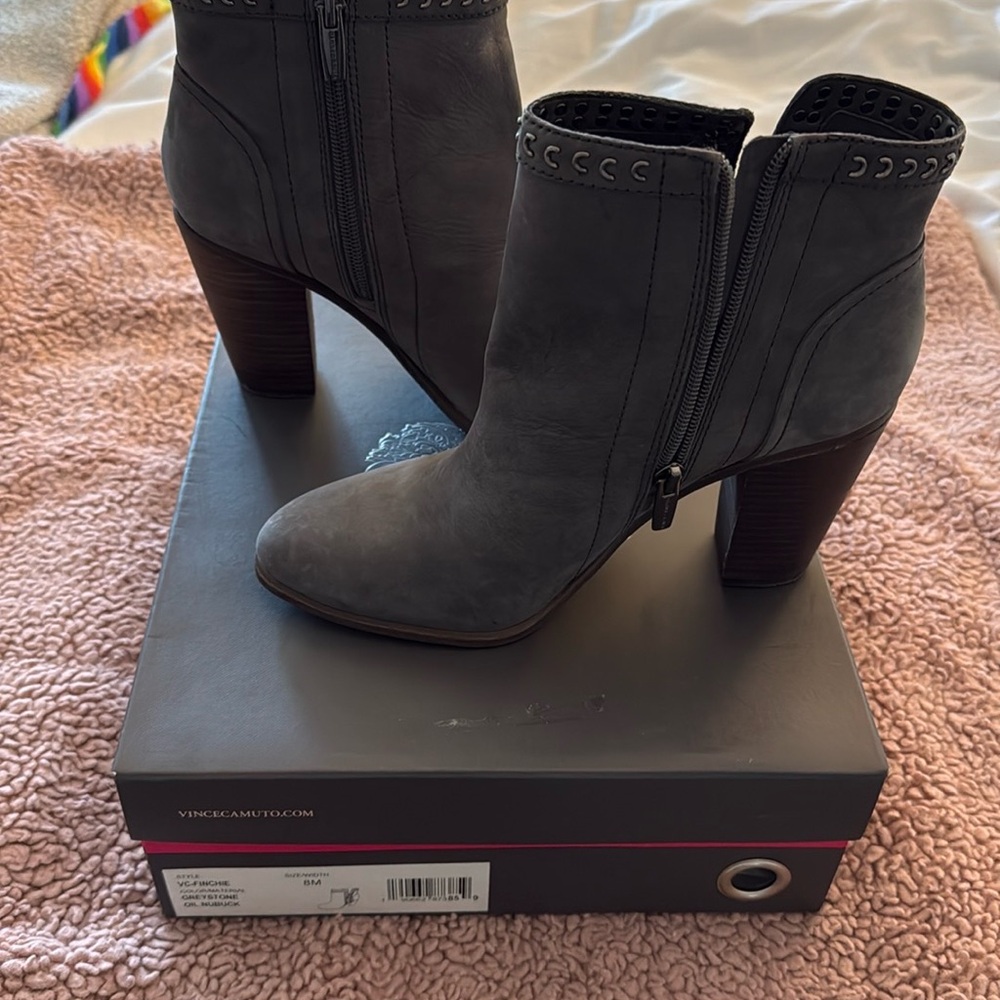 Vince Camuto Gray Heeled Boots with Chunky Heel